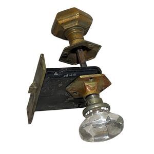 Antique 2 Inch Glass Door Knobs Brass Plates and Mortise